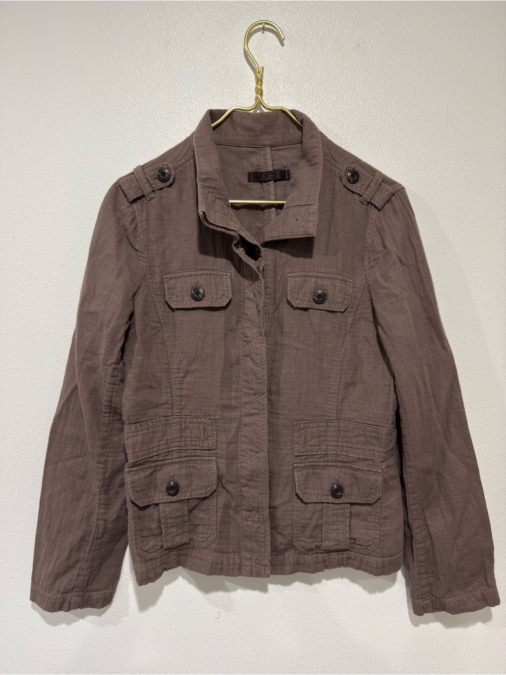 Ann Taylor Loft Military Jacket SP Brown Button Up Long Sleeve